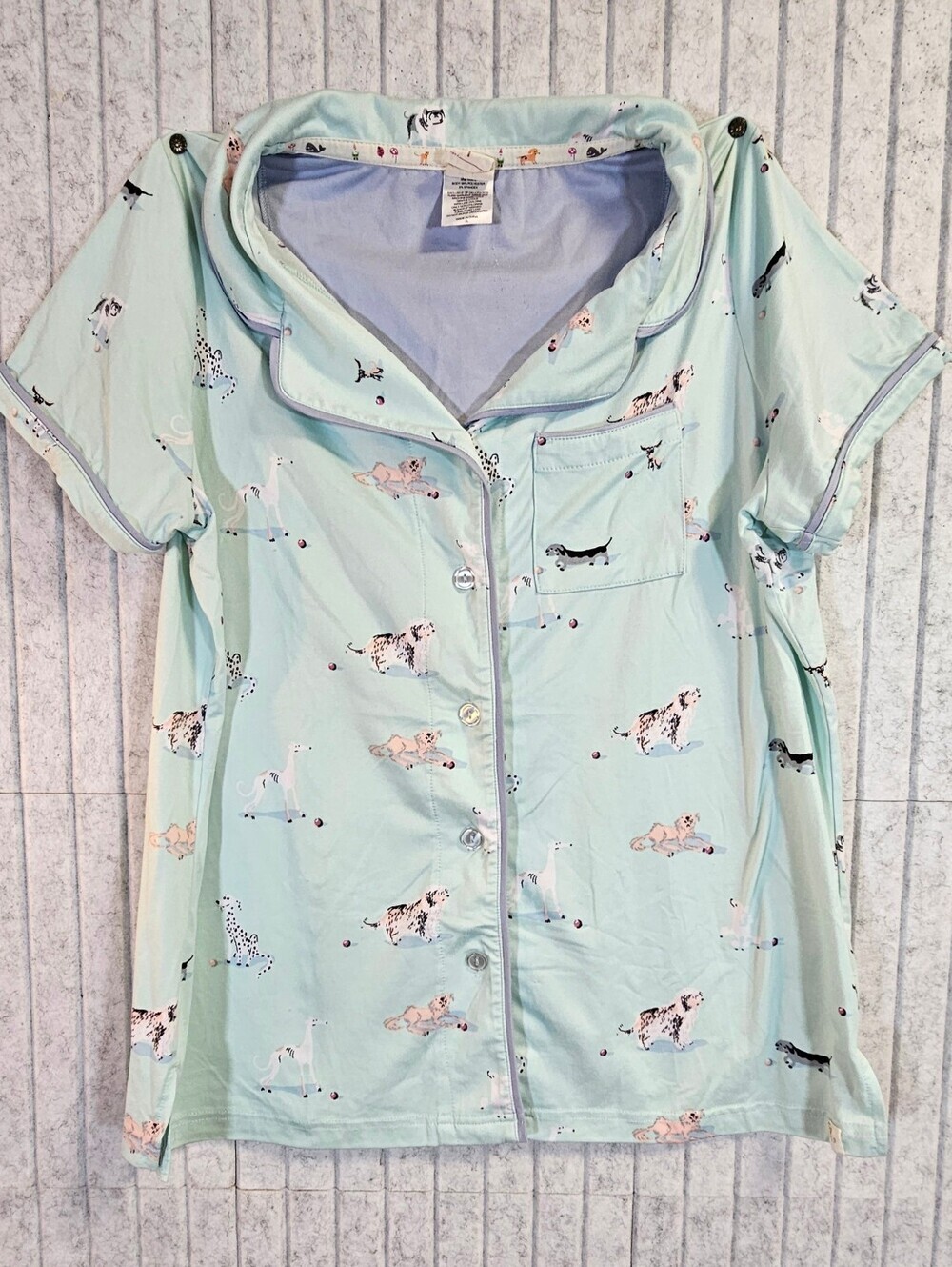 Munki Munki Women’s XL Dog Print Pajama Set Mint Button Up Top Pants - Picture 3 of 4